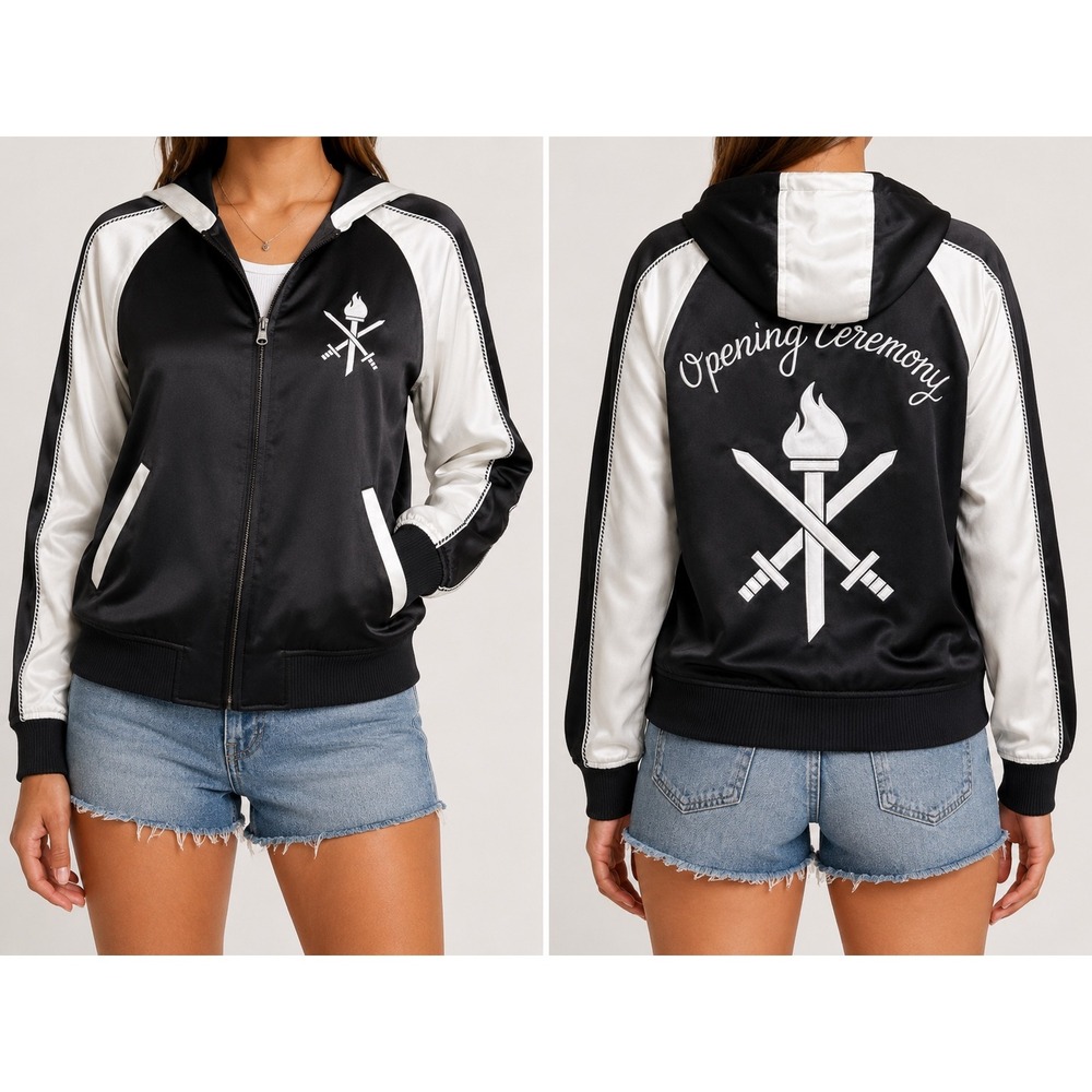 Opening Ceremony Reversible Satin Souvenir Jacket Black White S Hooded Bomber